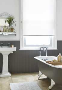 white roller blind in a bathroom