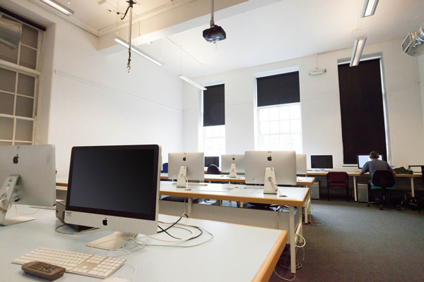 A work office with blackout blinds fitted