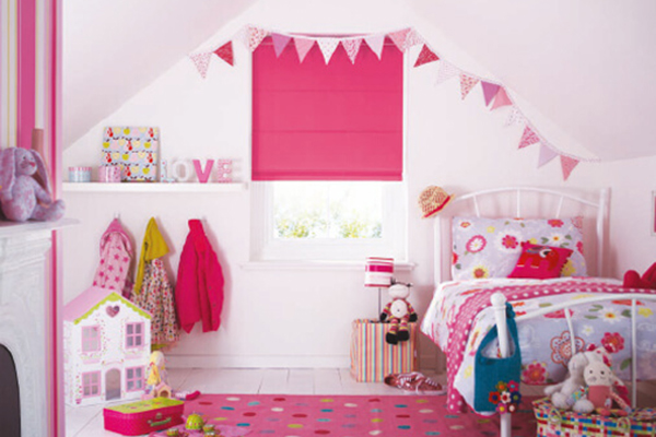 Deep pink Roman Blind in a Child's bedroom