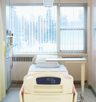 Hospital room with vertical blinds