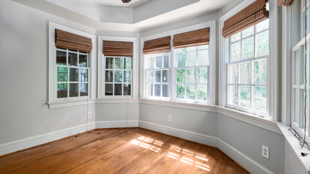 windows with roller blinds and natural sunlight